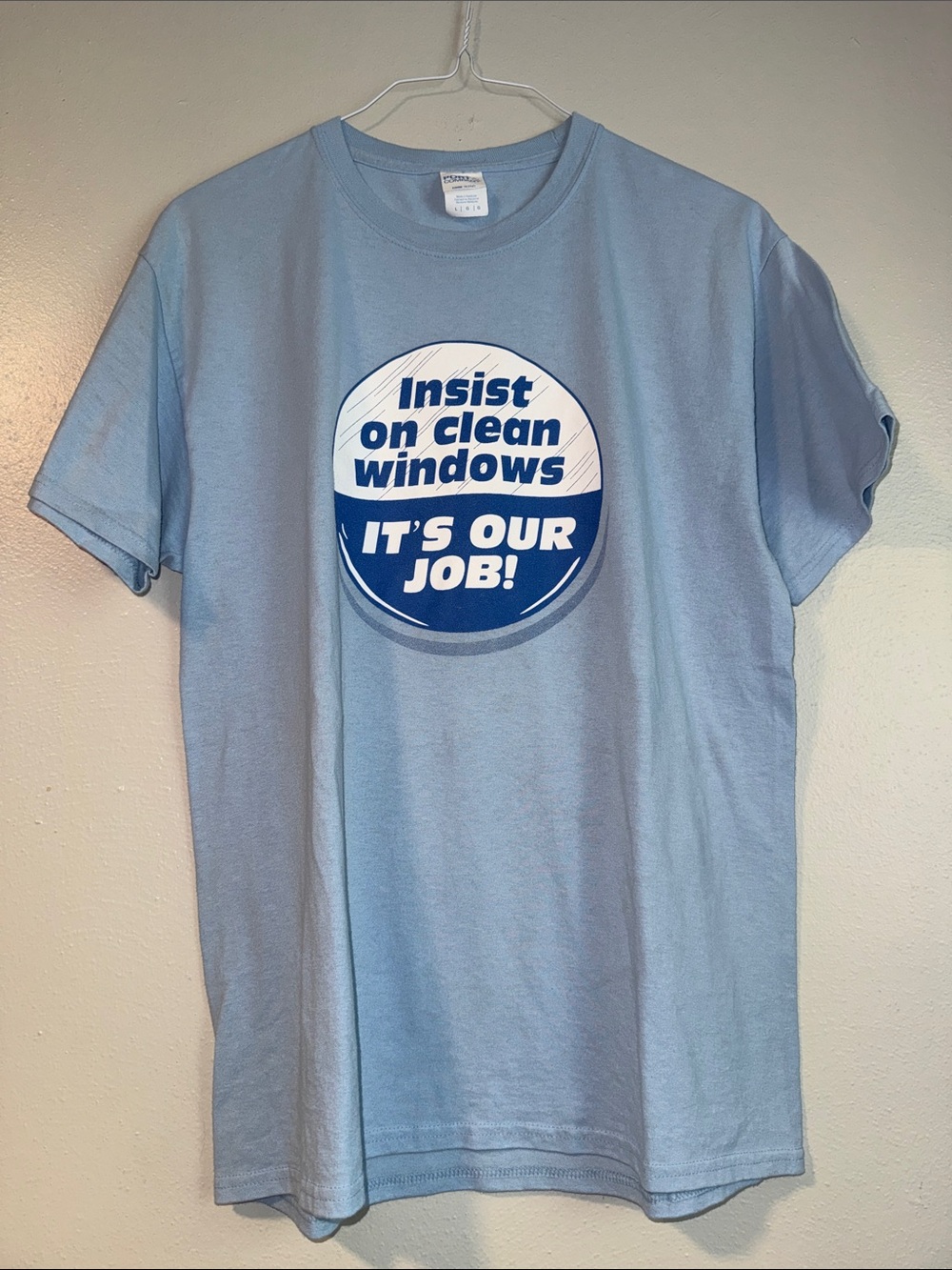 Light Blue Graphic Tee - "Insist on Clean Windows"